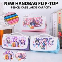 MINISO - 1pc High-Capacity High-Quality Multi-Layer Pencil Case, Cool Anime Pattern PU Handbag Design, Character Display, Creative, Perfect For School And Office - Multicolor - View 3
