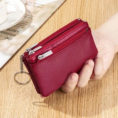 Nouveau portefeuille pour femme, portefeuille  PU doux avec fermeture éclair, grande capacité, sac de rangement portable avec porte-clés et porte-pièces pour femme. Petit portefeuille, portefeuille mignon, porte-monnaie, portefeuille de voyage, accessoire essentiel d'été, rouge