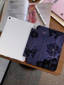 1pc Starry Night Purple Butterfly Painted Tablet Case, Compatible With IPad Mini4/Mini5/Mini6/Mini7/Air/Air2/9.7/10.2/10.5/Air4/Air5/10.9/Pro 11-Inch/10th Gen/ Air 11-In.(M2)-2024/ Pro11-In.(M4)-2024/Air 11-Inch (M3) 2025/ (A16) 11 Inch 11th Generation 2025, Galaxy Tab A8 10.5 Inch 2022. Includes Pencil Slot, Tri-Fold Stand, TPU Soft Edge Protection, Magnetic Sleep/Wake, Leisure/Fun/Healing/Personalized/Unique Tablet Folio Case - Multicolor - View 5