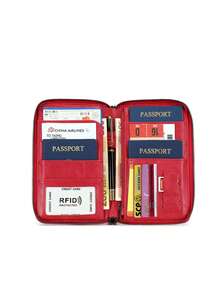 CHARM INFINITE Simple Long Type Passport Bag Soft PU Leather Multi Card Position Travel Essentials - Red - View 7
