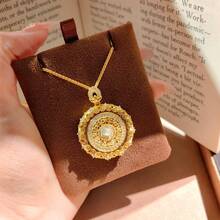 New Chinese Style Palace Flower Filigree 18K Gold Plated Zirconia Rotating Bagua Compass Pendant Necklace - Gold - View 1