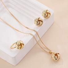 Bộ trang sức cưới sáng tạo 3 món: Nhẫn liên kết 3D, bông tai và dây chuyền - Xem 7