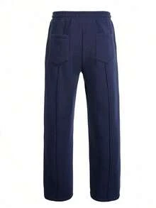 Men's Casual Solid Color Drawstring Waist Sports Wide Leg Pants, All Seasons, Fall - Màu xanh hải quân - Xem 7