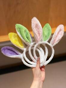 1 件装女士毛绒多色拼接立体兔耳发箍发饰，适合日常佩戴，夏季、假日、旅行 - 彩色 - 查看 5
