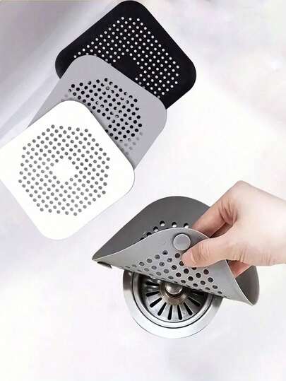 3pcs Drain Hair Catcher With Suction Cup, Silicone Square Drain Cover For Shower, Anti Sink Clogging, Floor Cover Shower Drain Hair Outlet Filter, For Bathroom Tub And Kitchen, Bathroom Tools Home Bathroom Decor Fall Decor Back To School