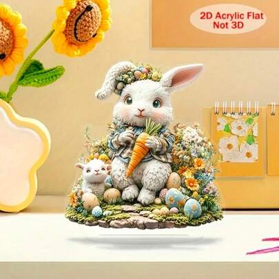2D 平面亚克力波西米亚风兔子摆件（带底座） - 可爱的 2D 平面桌面摆件，适合春季餐桌装饰、兔子主题房间墙饰、复活节彩蛋寻宝游戏以及春季餐桌中心摆件。这款亚克力兔子摆件可用于家居、办公室、情人节、复活节、婚礼、斋月、狂欢节、科隆狂欢节、工艺品制作等多种场合。