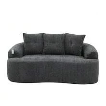 Este moderno conjunto de sofá de dos plazas presenta cojines redondos y profundos con estampado de nubes de chenilla, un diseño compacto sin muelles e incluye tres cojines decorativos. Ideal para apartamentos pequeños. - Gris - Ver 12