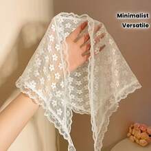 Un pañuelo triangular de encaje blanco simple y versátil con diseño floral multifuncional - [Blanco] - Ver 1