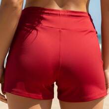 Acqua Bronze Set Of 2 Women's Adjustable Drawstring Shorts With Pockets, Versatile, Sporty, Double Waistband, Simple, Casual - 軍綠色/紅色 - 查看 4