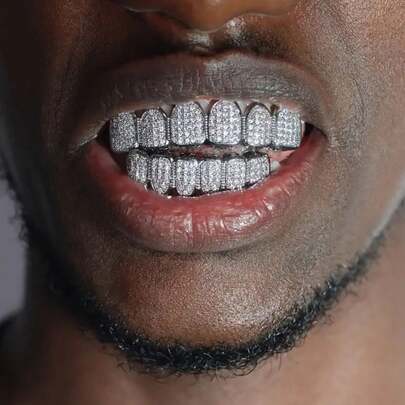 THATBOY Unisex Hip Hop Style Grillz Set, Silver Removable Upper & Lower Teeth Jewelry, Fashion Dental Accessories