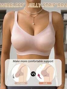 Women's Wireless Bra, Satin Sheen Seamless Underwear, Breathable Lightweight & Comfortable, Jelly Strip Support - Pink - View 5