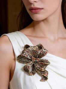 1枚高品质奢华优雅胸针，高贵典雅，丝带蝴蝶结别针，服装披肩配饰，派对婚礼礼物 - 彩色 - 查看 2