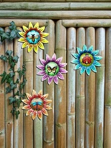 1件/4件装 亮丽金属花卉墙饰 - 悬挂式装饰，色彩缤纷的花园雕塑，适用于室内外，是客厅、卧室、婚礼礼物和家居装饰的完美之选，室内墙面装饰 | 花园艺术 | 金属质感，花卉装饰 - 2.5D昆蟲圖案花 - 查看 5