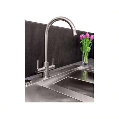 Brushed Nickel Kitchen Mixer Tap With Dual Lever By Genta
