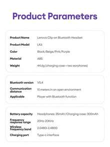 Lenovo 联想LK6蓝牙耳机，耳挂式，蓝牙5.4，环绕立体声，深沉低音，低延迟，游戏和音乐两用，ENC主动降噪，超长续航，智能触控，兼容苹果、安卓智能手机、电脑、平板电脑 - 查看 12