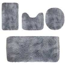 Bathroom Rug Set 4 Piece, Soft Absorbent Bath Mats And U-Shaped Contour Toilet Rug, Machine Wash Dry, Plush Shaggy Bath Mats For Bathroom, Bathroom Rug Mat Set 4 Piece, Shaggy Bath Set, Non-Slip Ultra Soft Carpet Mats, Absorbent With U-Shaped Toilet For Bathroom, Tub, Shower - Xám - Xem 5