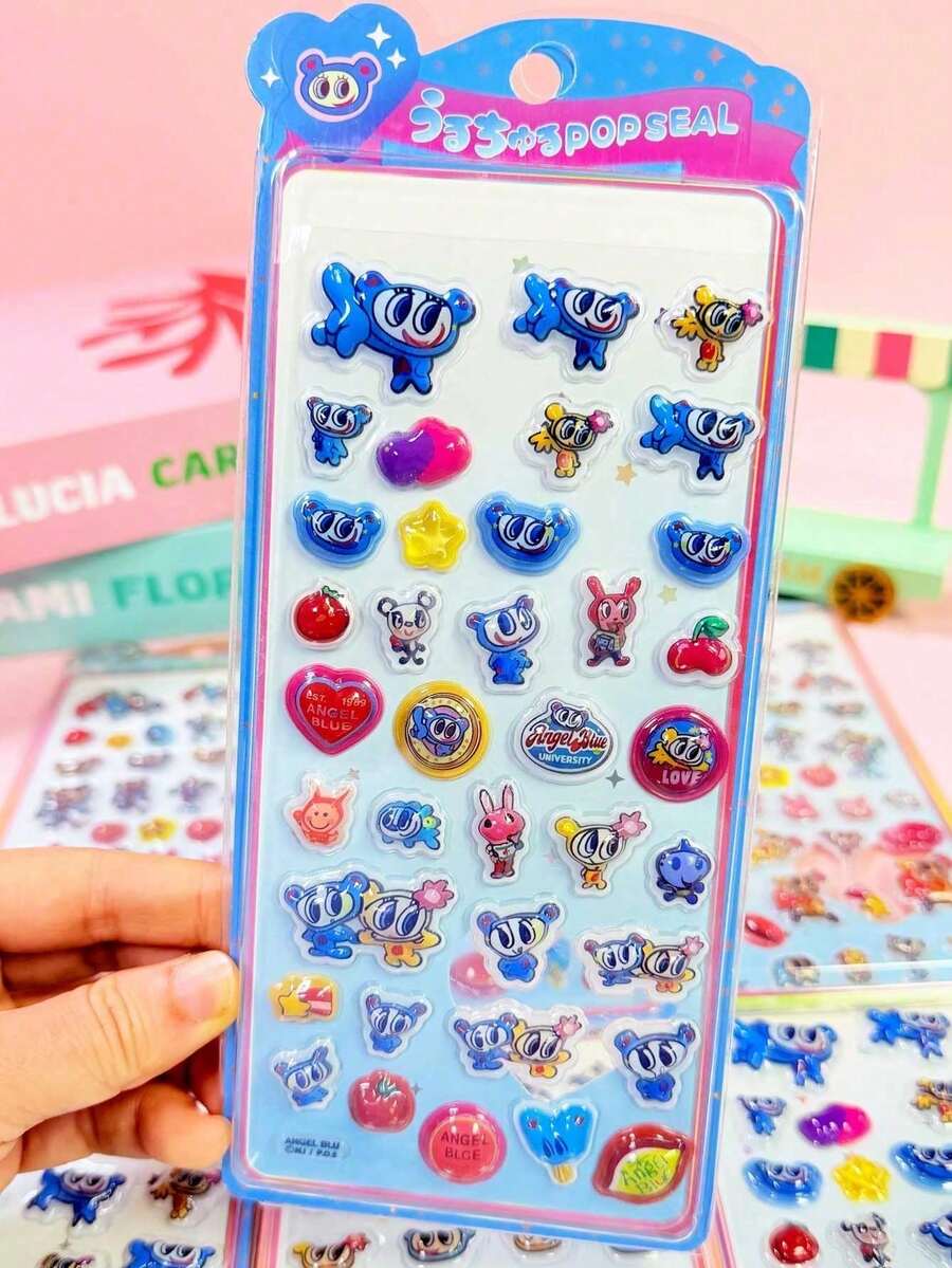 Cute Cartoon Crystal Embossed Decorative Stickers, Shiny Stickers For Gifts, Computers, Desktops, Offices, Multi-Functional Adorable Decorative Stickers - Multicolor - View 1