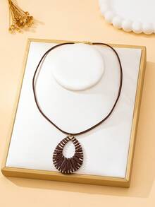 Women's Jewelry Set, Handwoven Raffia Bohemian Style Necklace And Earrings Set, Suitable For Daily Wear And Vacation - Brown - View 2