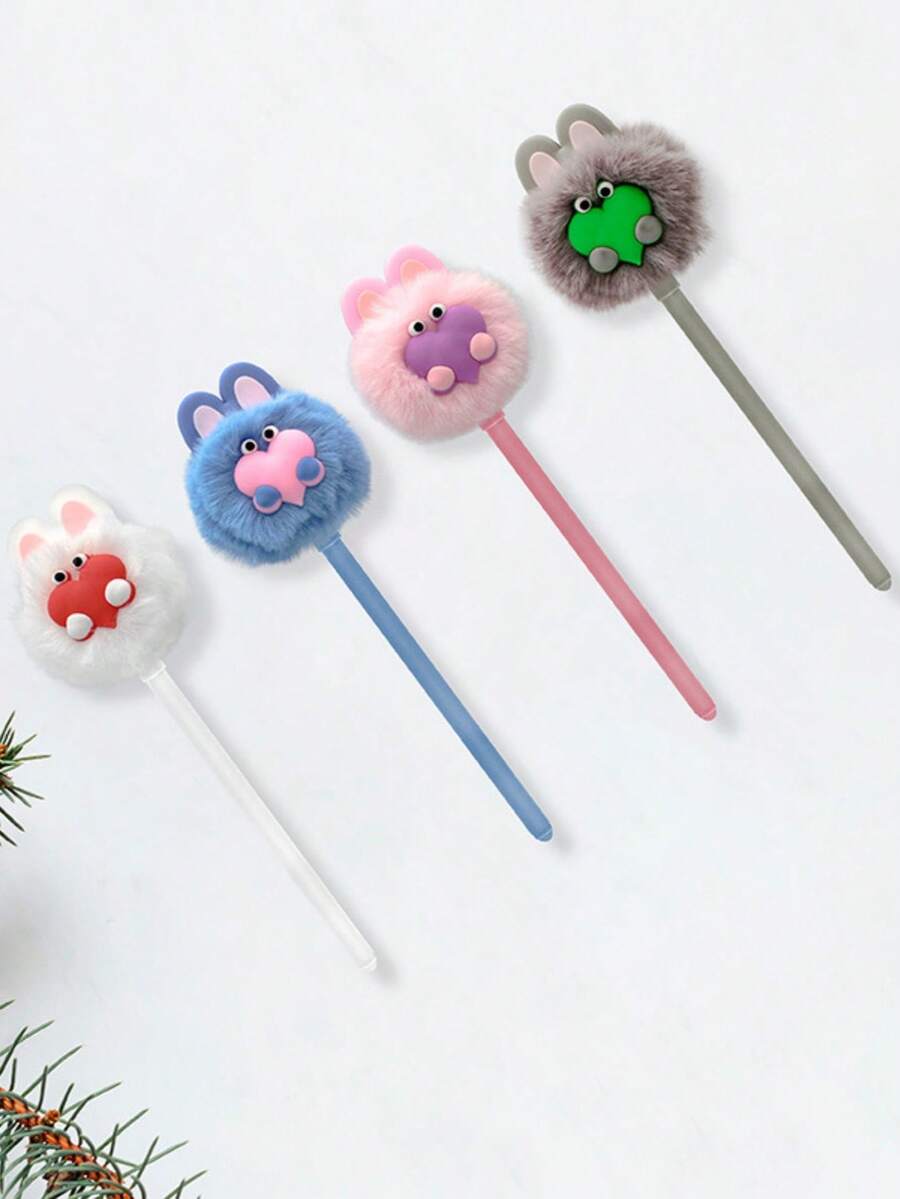 1pc Cute (Random Color) Rabbit Plush Ballpoint Pen, Suitable For Students. Adorable Plush Ballpoint Pen, White Rabbit Signature Pen. - Plush Bunny - View 1