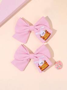 2个复活节女孩优雅蝴蝶结发夹，可爱卡通蝴蝶结发卡 - 彩色 - 查看 9