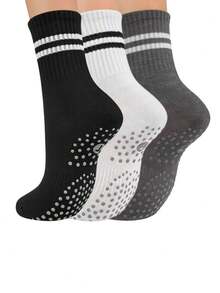 3 Pairs European And American Style Striped Yoga Socks! Simple Color Scheme, High-End And Visually Appealing, Full Bottom Anti-Slip Particles For Safety. High Elasticity, Skin-Friendly And Non-Stuffy, Suitable For Yoga Studio Training, Home Stretching And Other Scenarios. Designed Specifically For Fitness Women, Comfortable And Stylish For Sports And Daily Wear - Multicolor - View 8
