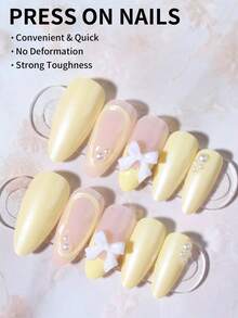 24片杏仁形3D凝胶美甲贴纸，打造花卉美甲、法式美甲、珍珠装饰，完美贴合亚克力美甲套装，包含：1瓶果冻凝胶和1把指甲锉，适合夏季美甲、法式美甲、女士日常、派对和节日场合。 - 黃色 - 查看 3