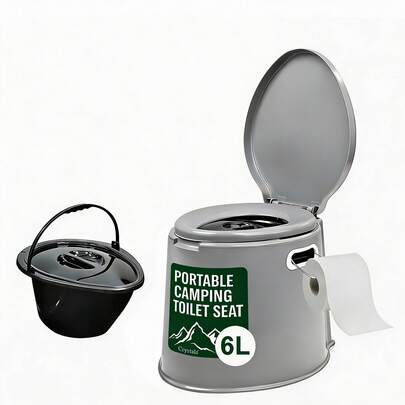 Crystals 6L Portable Camping Toilet – Outdoor Travel Potty With Removable Waste Bucket, Toilet Roll Holder & Carry Handles, Compact Adult Loo For Picnic, Fishing & Festivals