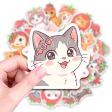 50 PCS Cute Strawberry Cat Stickers, Adorable Kitten Decals For Water Bottles Laptop Phone Case Skateboard Guitar Luggage Computer, Waterproof Vinyl Stickers For Teens Adults Students School Office DIY Crafts Decor, Cute Animal Themed Sticker Packs For Personalizing Belongings And Creative Projects - Multicolor - View 4