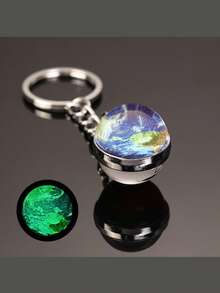 Elegante llavero con brillo en la oscuridad de la Tierra, llavero con sol y luna, llavero redondo de cristal de doble cara - A - Ver 7