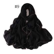 1pc Women's Chiffon Metal Chain Edged Long Scarf Hijab - Multicolor - View 7