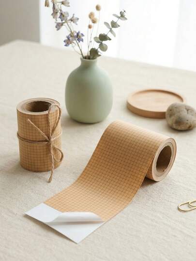 1 pieza Cinta de papel kraft con patrón de cuadrícula, cinta adhesiva decorativa de washi para diarios, scrapbooking y manualidades DIY, cinta de enmascarar de papel kraft con patrón de cuadrícula vintage, regalo de cumpleaños, recuerdos de fiesta
