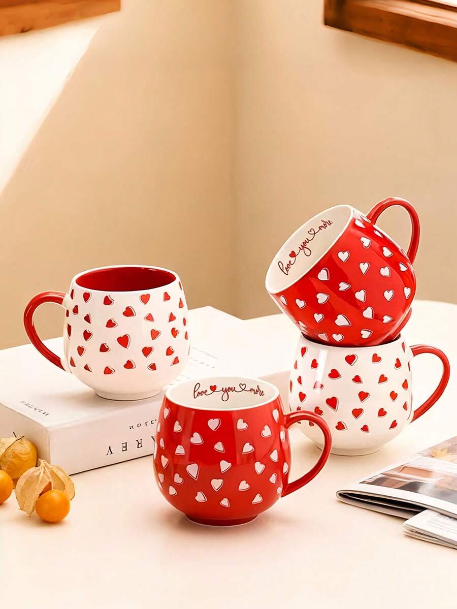 1 chiếc cốc cà phê gốm hình trái tim, kiểu dáng tối giản châu Âu, cốc cà phê, cốc trà chiều, cốc nước văn phòng chất lượng cao, cốc latte, cốc sữa ăn sáng tại nhà, cốc nước ép, cốc quà tặng - Nhiều màu - Xem 1