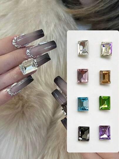 30 viên đá trang trí móng tay K9 hình chữ nhật, góc cạnh thẳng, siêu bóng, bốn góc, kiểu dáng giống như ở tiệm nail.