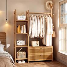 LIVINGANDHOME Multi-Functional Bamboo Wooden Freestanding Coat Rack With Branch Hooks & 2 Storage Cabinets, Brown/Natural Bamboo MDF Hall Tree Entryway Organizer - Natural Wood - View 3