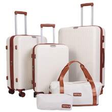 Luggage 5 Piece Sets With Makeup Storgae Bag Duffle Bags, Brown And White ABS Hardside Suitcase With Lock, 360° Spinner Wheels Travel Set For Travel Must Haves,Cruise Essential,Vacation Luggage Case Trolley Suitcase Spinner Suitcase Travel Luggage Travel Suitcase Hardshell Suitcase Suitcase Luggage Carry-On Suitcase With Wheels Travel Essentials Durable For Men For Women For Vacation For Business Large Capacity Travel Essential Travel Accessories Travel Organizer Travel Stuff - 摩卡棕 - 查看 10