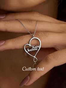 Customized Personalized Creative Heart-Shaped Name Necklace, Can Customize 1-6 Names, Stainless Steel Heart-Shaped Name Pendant Jewelry, Unisex Nameplate Pendant Necklace, Family Heart-Shaped Genealogy Necklace - Gold - View 8