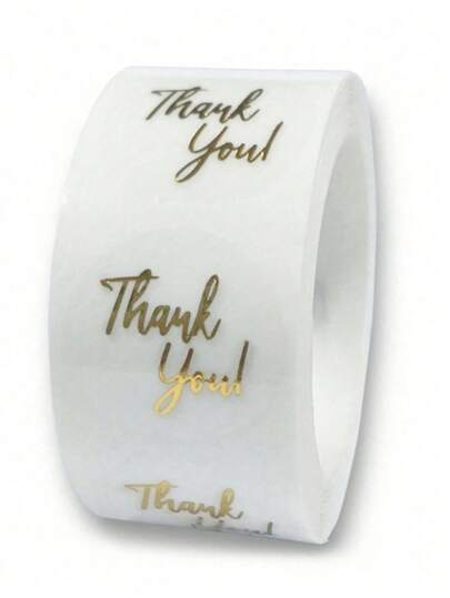 500pcs/Roll Round Transparent Gold Thank You Stickers Labels, Suitable For Scrapbooking, Album, Computer Decoration, Cute Minimalist Practical Sealing Labels For Envelopes, Gifts, Packaging, Daily Stationery, Great For Back To School Supplies And Valentine's Day Decoration