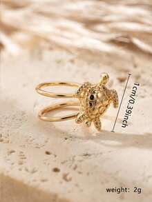 1pc Minimalist Sea Turtle Decor Clip-On Copper Earrings, Suitable For Women To Wear In Summer, Daily, Party - 黃金 - 查看 5