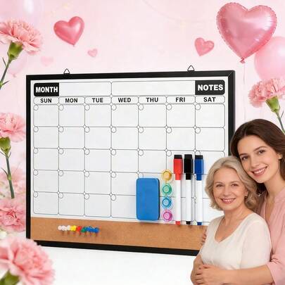 Tableau blanc effaçable à sec et tableau de liège combinés de 16"X12", avec marqueur, aimants, punaises, efface, convient pour la maison, le bureau et l'école