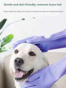 1 chiếc găng tay chăm sóc thú cưng - Găng tay silicon chịu nhiệt với răng lược mật độ cao, thiết kế năm ngón cải tiến để tắm và mát xa cho chó và mèo. - Xem 8