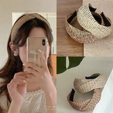 1pc Bag Hollow Out Fabric & Plastic Headband, 7cm Wide, Suitable For Daily Wear - Multicolor - View 10