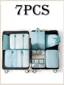 7件套旅行收纳袋，多功能整理袋，大容量拉链袋，手提旅行包，化妆包，鞋袋，水瓶套，束口袋，通用袋，行李袋，内衣收纳袋，住院包，衬衫，内衣，衣物，化妆品，洗漱用品，防水牙刷牙膏套装 - 彩色 - 查看 16