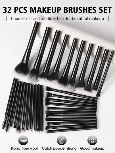 A 32-Piece Makeup Brush Set Made Of Biomimetic Fiber Bristles, Featuring Soft Bristles With Strong Pigment Pickup, A Versatile All-Face Makeup Brush Set Suitable For Eyeshadow, Blush, And Foundation Application.