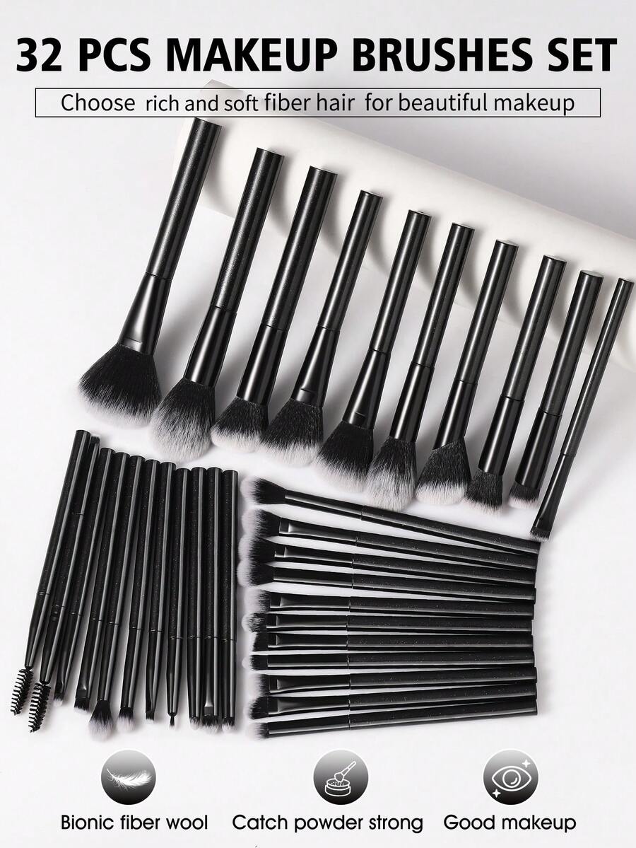 A 32-Piece Makeup Brush Set Made Of Biomimetic Fiber Bristles, Featuring Soft Bristles With Strong Pigment Pickup, A Versatile All-Face Makeup Brush Set Suitable For Eyeshadow, Blush, And Foundation Application. - Multicolor - View 1