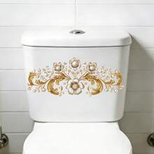 1pc European Retro Gold Floral Decoration Sticker, PVC Self-Adhesive Detachable, Suitable For Multiple Scenarios Such As Toilet Seat/Wall/Mirror/Wardrobe, Home Bathroom And Living Room Decoration, Suitable For All Seasons, Festive Atmosphere Decoration - 1PC - View 2