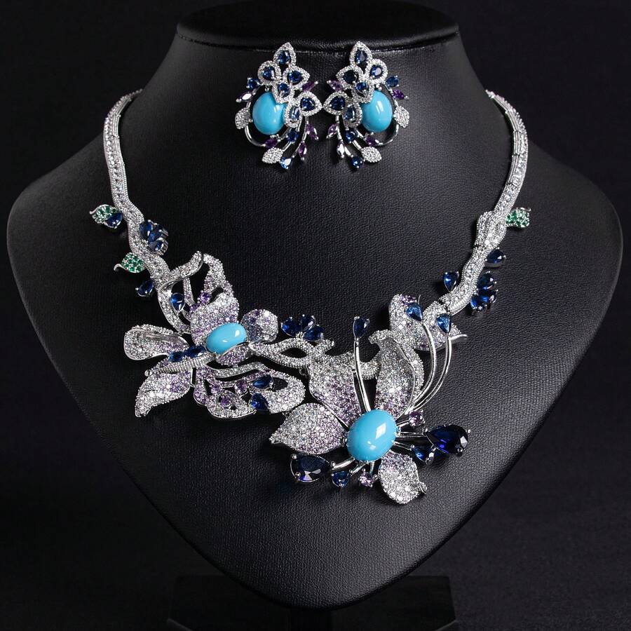 3 peças/1 conjunto Conjunto de Joias da Moda Feminina, Incrustado com Zircônia, Colar, Brincos, Adequado para Mulheres/Noiva/Dama de Honra/Feriado/Festa/Casamento/Banquete, Presente