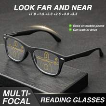 A Set Of 2 Stylish Multifocal Reading Glasses, Featuring Convenient Lenses For Both Near And Far Vision, Classic Fashionable Square Frames, And Comfortable Spring Hinges, Suitable For Both Men And Women. - 藍色 - 查看 3