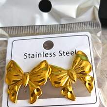 一对甜美时尚的轻盈奢华金色蝴蝶结耳环，适合日常办公佩戴、朋友聚会、度假旅行、音乐节或欢乐派对。 - 金色 - 查看 5