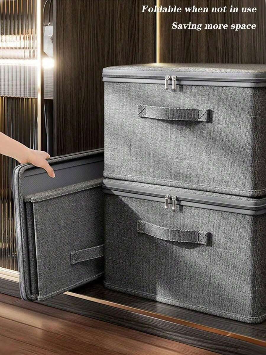 1pc Zipper Storage Box With Lid, Scratch-Resistant , Large Capacity, Foldable For Clothes, Blankets, Toys, Books - Portable, Fashionable For Women, Under Bed Storage - Multicolor - View 1