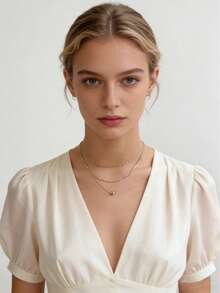 1 chiếc dây chuyền nhiều lớp mạ vàng hồng dành cho nữ, mặt dây chuyền hình trái tim, thích hợp để đeo hàng ngày, dự tiệc và đi nghỉ mát. - Hoa hồng vàng - Xem 4